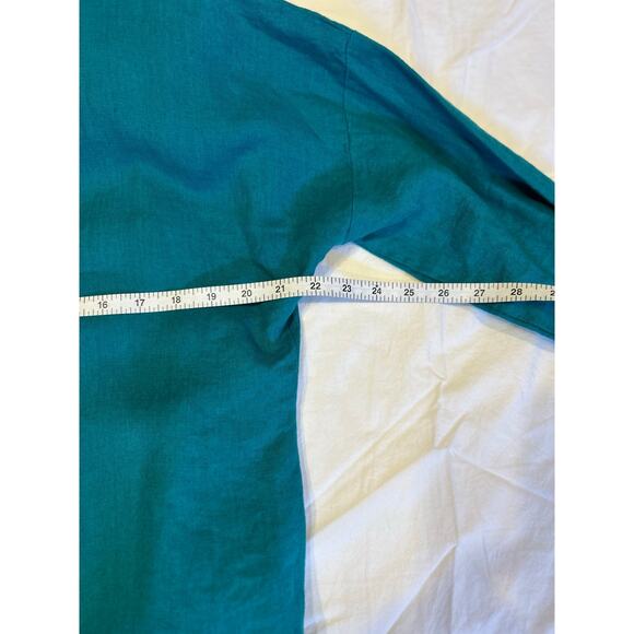 Vintage FLAX Jeanne Engelhart Emerald Linen 3/4 Sleeve Shoulder Pad Boho MEDIUM - Picture 4 of 12